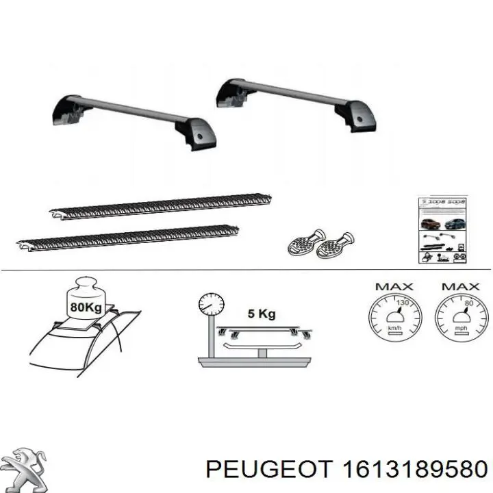 Compre 1613189580 Peugeot/Citroen Porta-bagagem do teto, kit