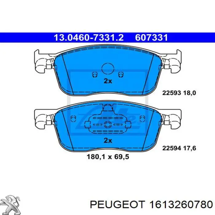 1613260780 Peugeot/Citroen Sapatas do freio dianteiras de disco