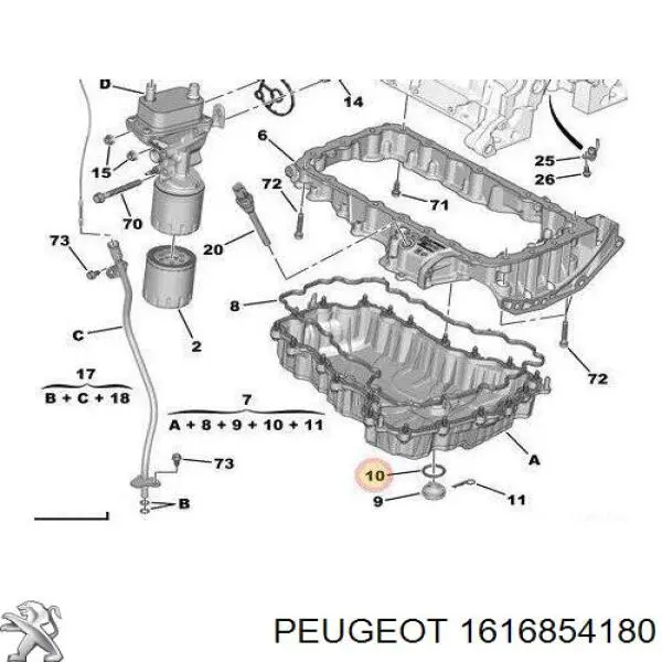 Vedante de rolha de panela de motor 1616854180 Peugeot/Citroen