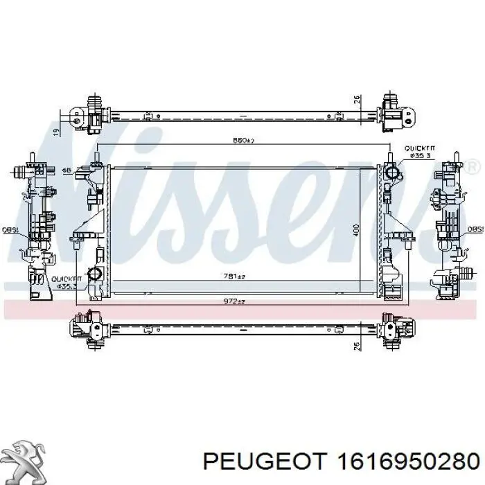 Radiador de esfriamento de motor Peugeot/Citroen 1616950280