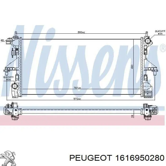 Radiador de esfriamento de motor Peugeot/Citroen 1616950280 preço, a partir de 143,52 USD