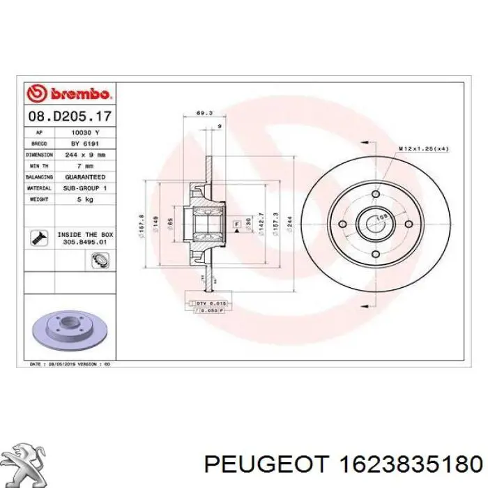 1623835180 Peugeot/Citroen Disco do freio traseiro