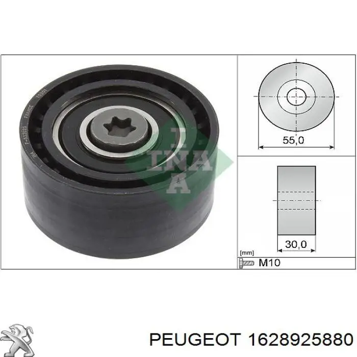 Rolo de reguladora de tensão da correia do mecanismo de distribuição de gás 1628925880 Peugeot/Citroen