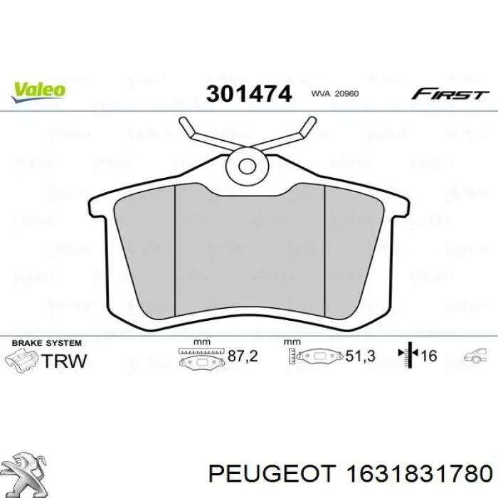 Compre 1631831780 Peugeot/Citroen Sapatas do freio traseiras de disco