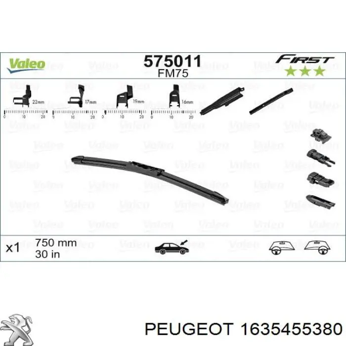 1635455380 Peugeot/Citroen Limpa-pára-brisas do pára-brisas de condutor