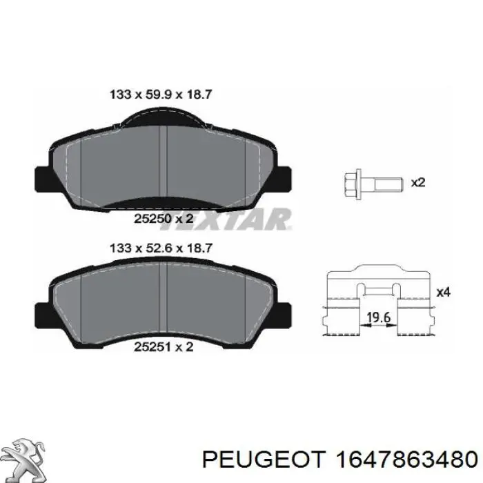 Sapatas do freio dianteiras de disco Peugeot/Citroen 1647863480 preço, a partir de 31,00 USD
