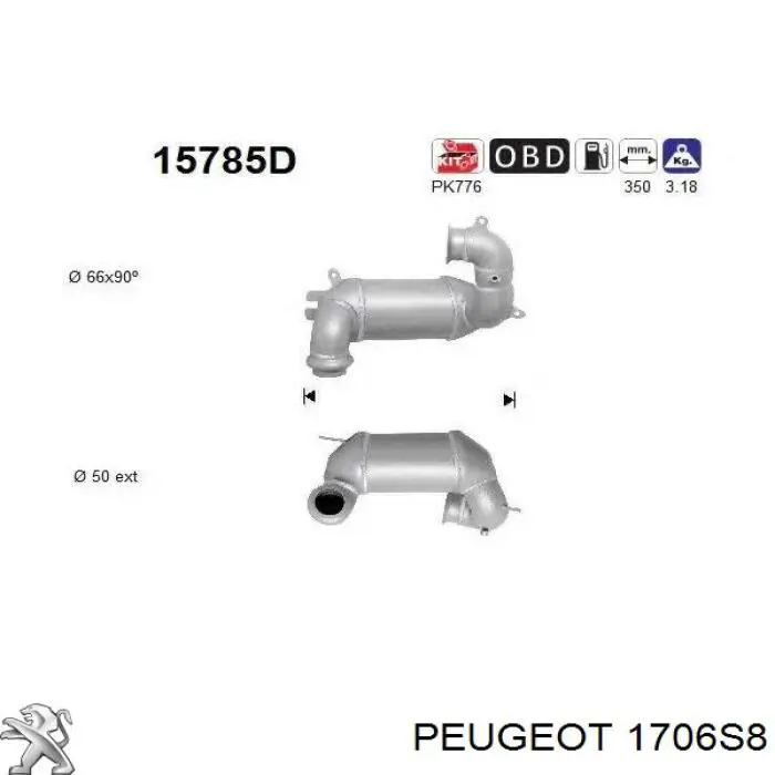 Convertidor - catalisador Peugeot/Citroen 1706S8 preço, a partir de 412,36 USD