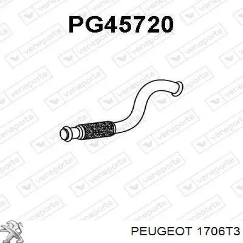 1706T3 Peugeot/Citroen Tubo de admissão dianteiro (calças) do silenciador