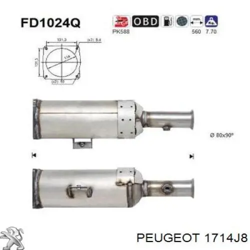Compre 1714J8 Peugeot/Citroen Tubo de sensor de pressão dos gases de escape