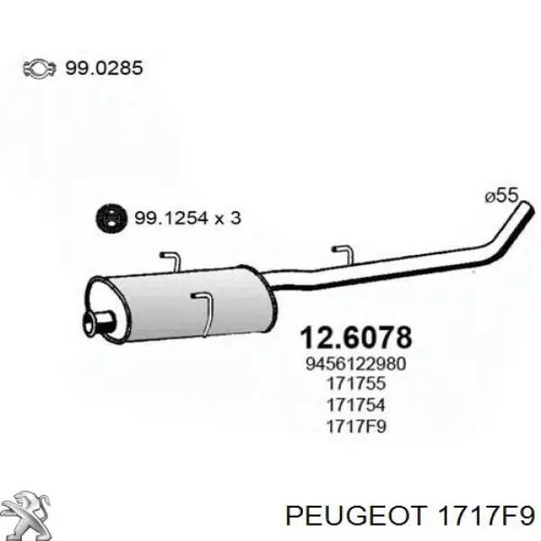 Compre 1717F9 Peugeot/Citroen Silenciador, parte central