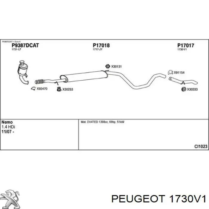Silenciador, parte traseira Peugeot/Citroen 1730V1 preço, a partir de 44,93 USD
