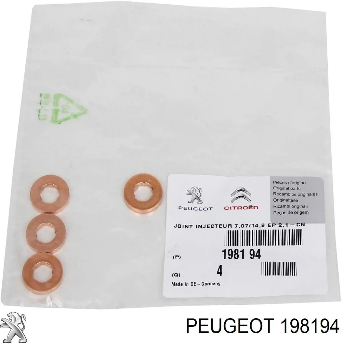 198194 Peugeot/Citroen Anel (arruela) do injetor de ajuste