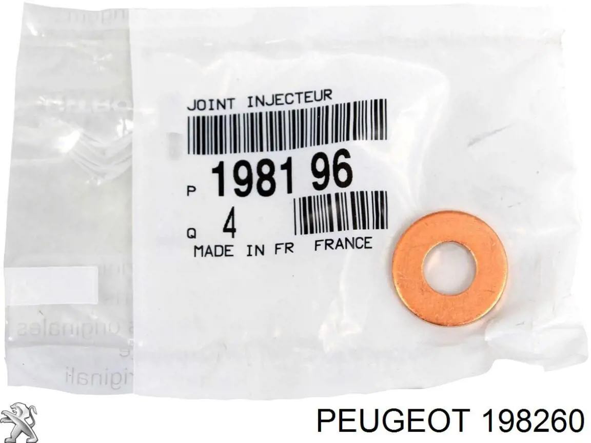198260 Peugeot/Citroen Anel (arruela) do injetor de ajuste