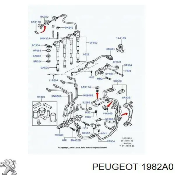 1982A0 Peugeot/Citroen Anel (arruela) do injetor de ajuste