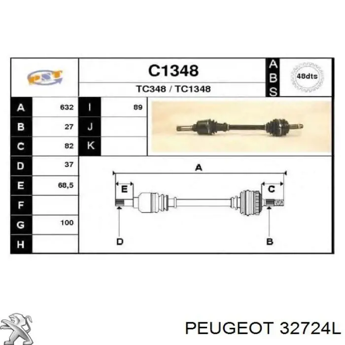 Semieixo (acionador) dianteiro esquerdo Peugeot/Citroen 32724L preço, a partir de 109,60 USD