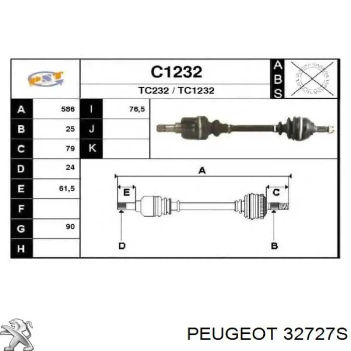 Semieixo (acionador) dianteiro esquerdo Peugeot/Citroen 32727S preço, a partir de 68,52 USD