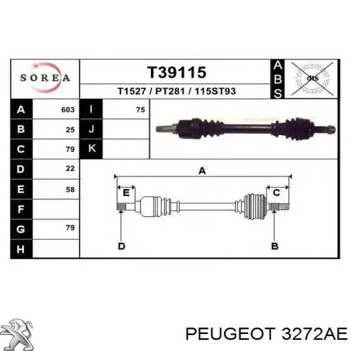 Semieixo (acionador) dianteiro esquerdo Peugeot/Citroen 3272AE preço, a partir de 72,92 USD