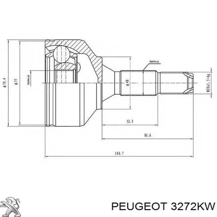 Compre 3272KW Peugeot/Citroen Semieixo (acionador) dianteiro esquerdo