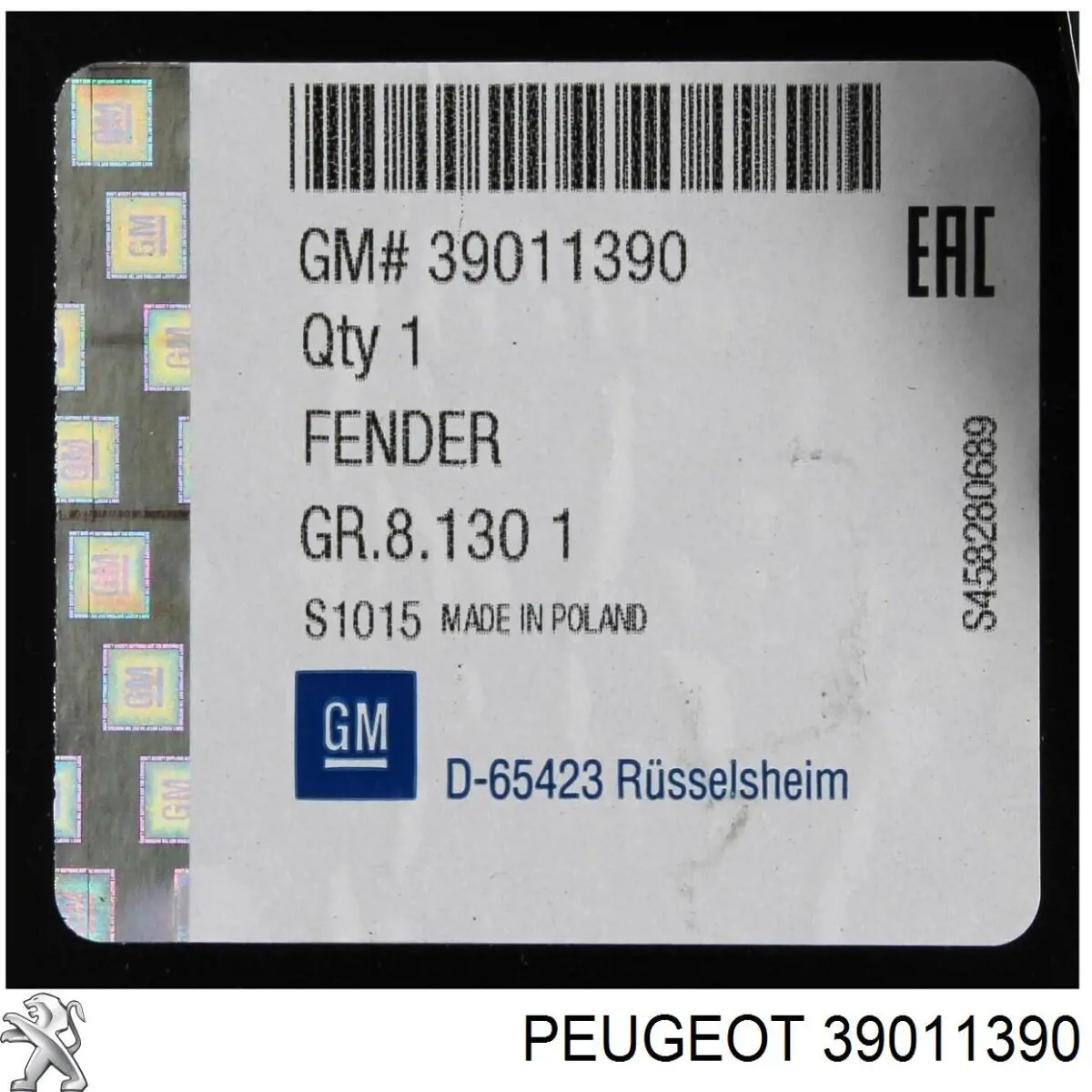 Pára-lama dianteiro esquerdo Opel 39011390 preço, a partir de 134,53 USD