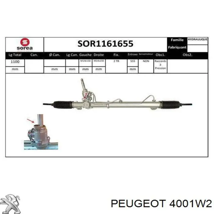 Cremalheira da direção Peugeot/Citroen 4001W2 preço, a partir de 137,91 USD