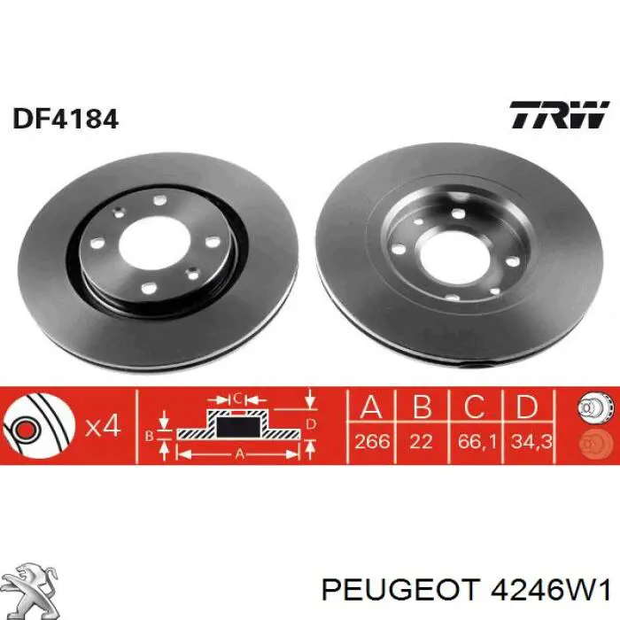 4246W1 Peugeot/Citroen Disco do freio dianteiro
