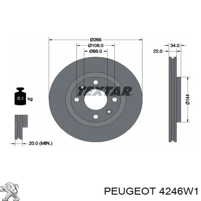 Disco do freio dianteiro Peugeot/Citroen 4246W1 preço, a partir de 46,05 USD