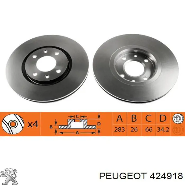 424918 Peugeot/Citroen Disco do freio dianteiro