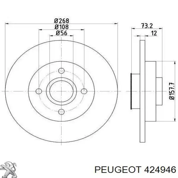 424946 Peugeot/Citroen Disco do freio traseiro