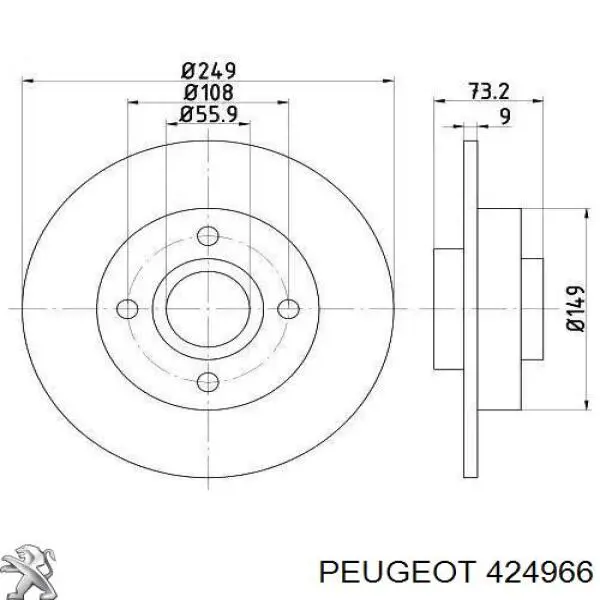 424966 Peugeot/Citroen Disco do freio traseiro