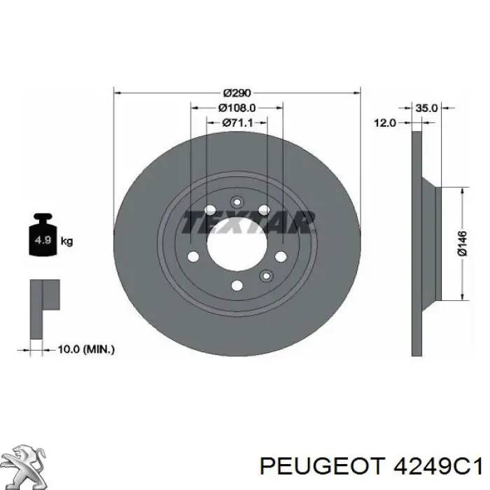 Compre 4249C1 Peugeot/Citroen Disco do freio traseiro