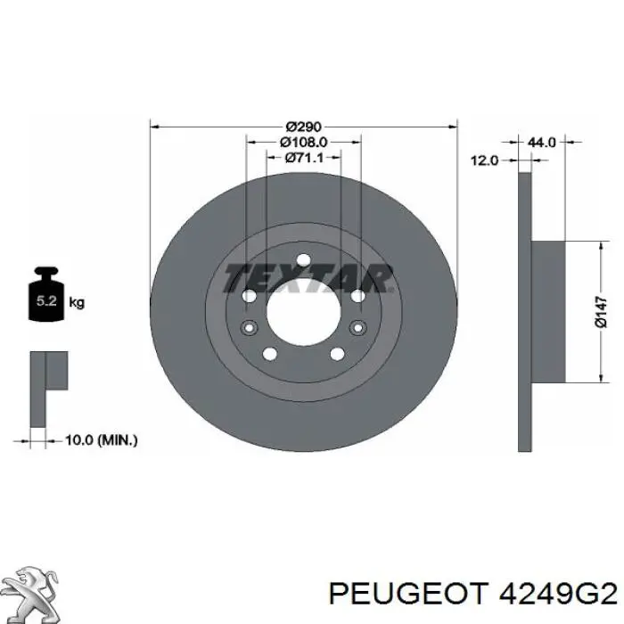 4249G2 Peugeot/Citroen Disco do freio traseiro
