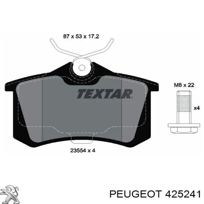 425241 Peugeot/Citroen Sapatas do freio traseiras de disco