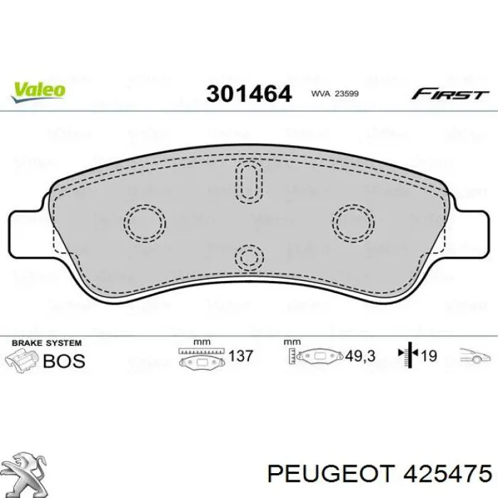 Compre 425475 Peugeot/Citroen Sapatas do freio dianteiras de disco