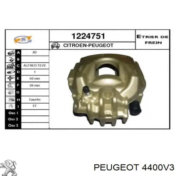 4400V3 Peugeot/Citroen Suporte do freio dianteiro esquerdo