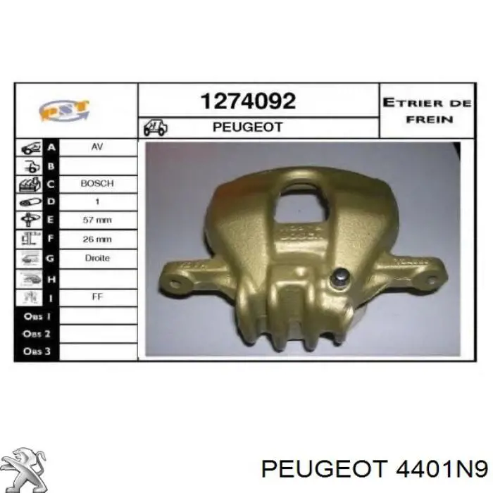 4401N9 Peugeot/Citroen Suporte do freio dianteiro direito