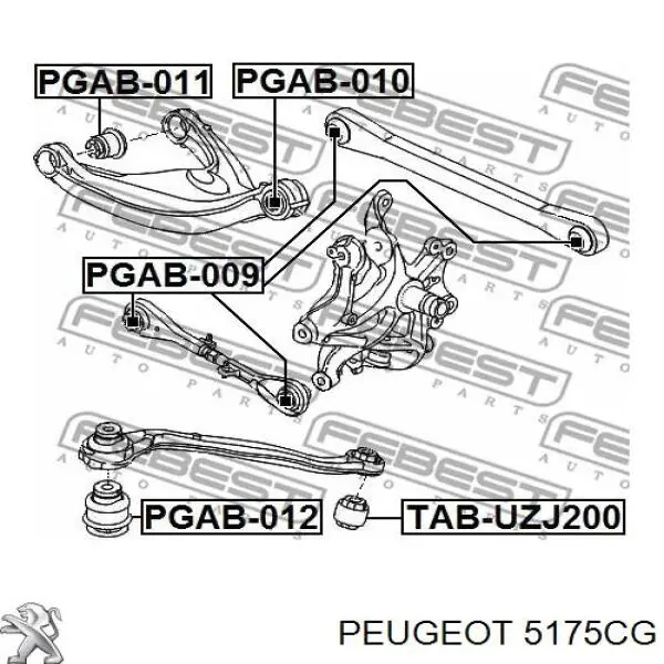 5175CG Peugeot/Citroen Braço oscilante superior esquerdo de suspensão traseira