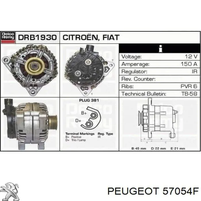 57054F Peugeot/Citroen Gerador