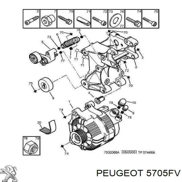 Gerador Peugeot/Citroen 5705FV preço, a partir de 251,24 USD