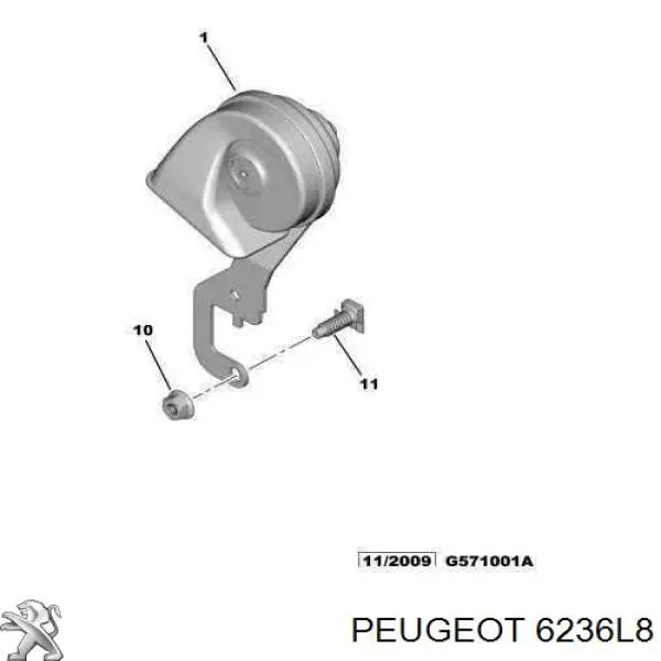Sinal sonoro (cláxon) Peugeot/Citroen 6236L8 preço, a partir de 95,34 USD