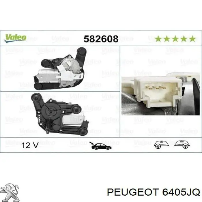 6405JQ Peugeot/Citroen Motor de limpador pára-brisas de vidro traseiro