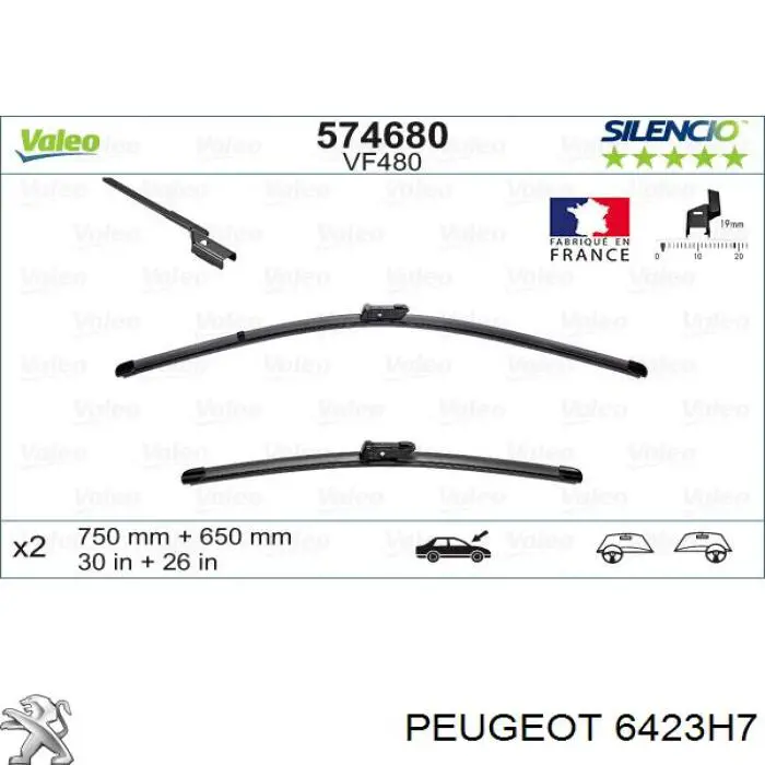 6423H7 Peugeot/Citroen Limpa-pára-brisas de vidro traseiro