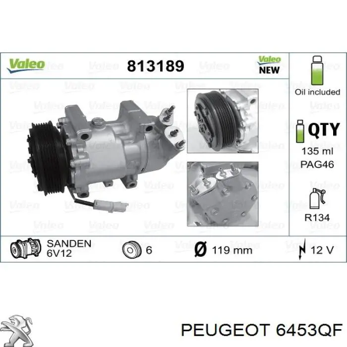 Compressor de aparelho de ar condicionado Peugeot/Citroen 6453QF preço, a partir de 116,32 USD