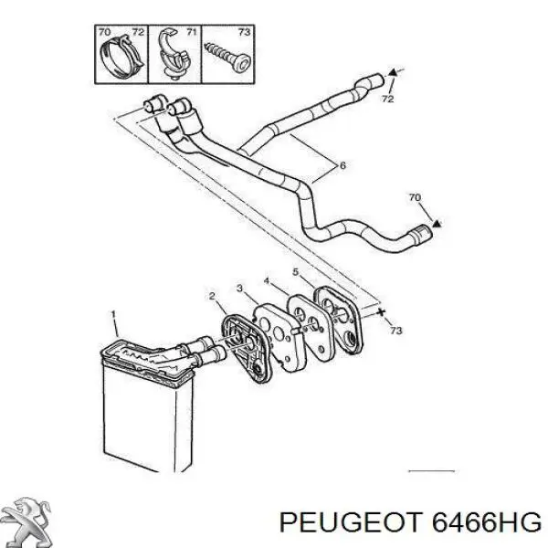 6466HG Peugeot/Citroen Mangueira do radiador de aquecedor (de forno), dupla