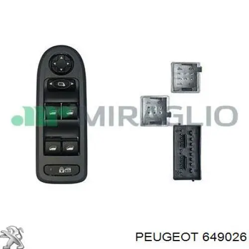 649026 Peugeot/Citroen Unidade de botões dianteira esquerda de controlo de elevador de vidro