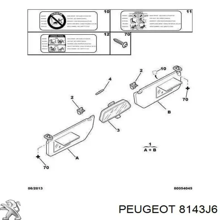 Pala contra o sol Peugeot/Citroen 8143J6 preço, a partir de 45,97 USD