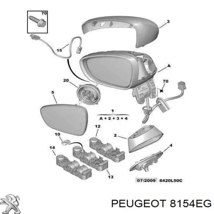 Espelho de retrovisão esquerdo Peugeot/Citroen 8154EG preço, a partir de 64,62 USD