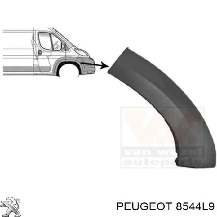 8544L9 Peugeot/Citroen Expansor (placa sobreposta) de arco do pára-lama dianteiro direito