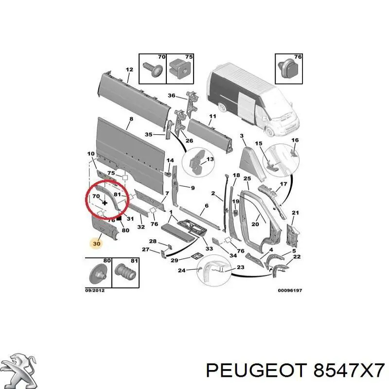 Compre 00008547X7 Peugeot/Citroen Expansor direito (placa sobreposta) de arco do pára-lama traseiro