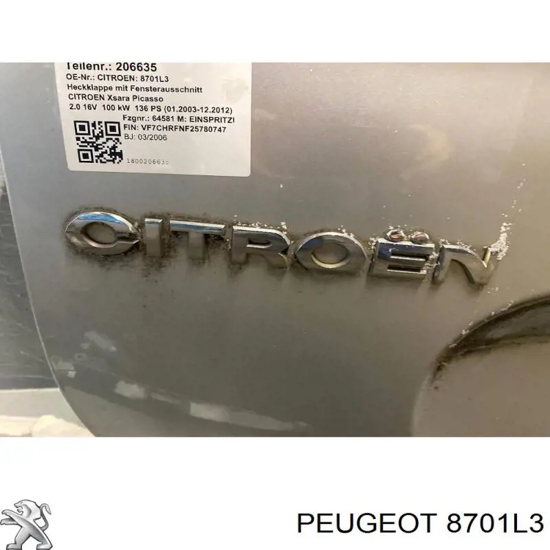 Porta traseira (3ª/5ª porta-malas (tampa de alcapão) para Citroen Xsara Picasso N68