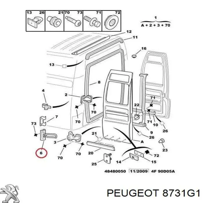 8731G1 Peugeot/Citroen Limitador de abertura de porta da seção de bagagem (furgão)
